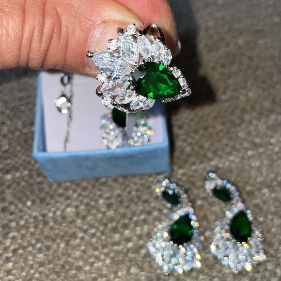 💚 3 gorgeous Rhinestone 925 sterling silver  three pieces set - Picture 5 of 6